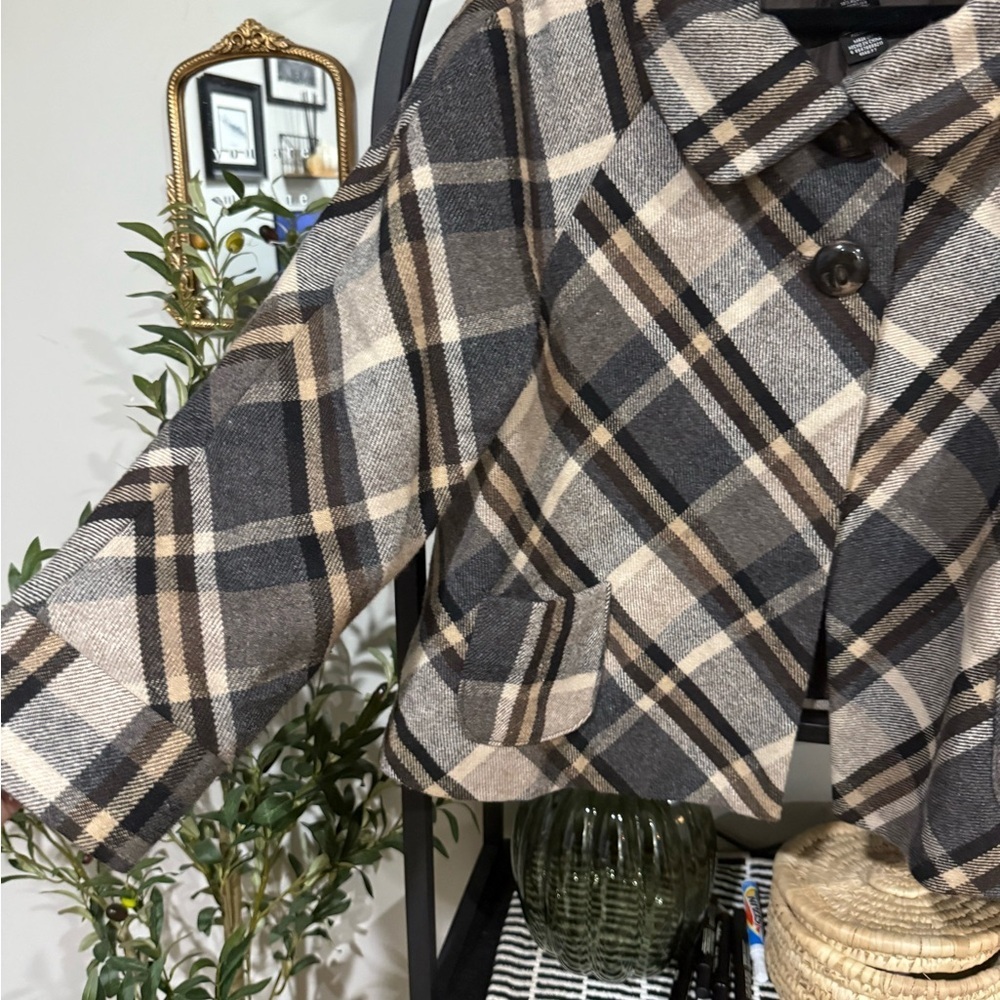 Apostrophe Checkered Pea Coat - wool blend size large - Picture 3 of 8